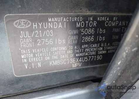 2004 Hyundai Santa Fe Gls/Lx из США, поврежденный, VIN KM8SC13EX4U577190